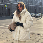 Oversized Daunenjacke Damen mit Taschen und Gürtel