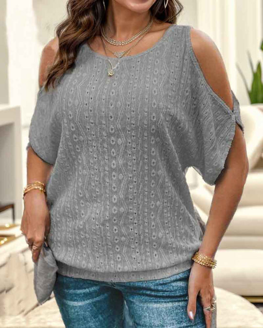 Damen modisches Oberteil mit offenen Schultern und strukturierter Stricktextur R&B