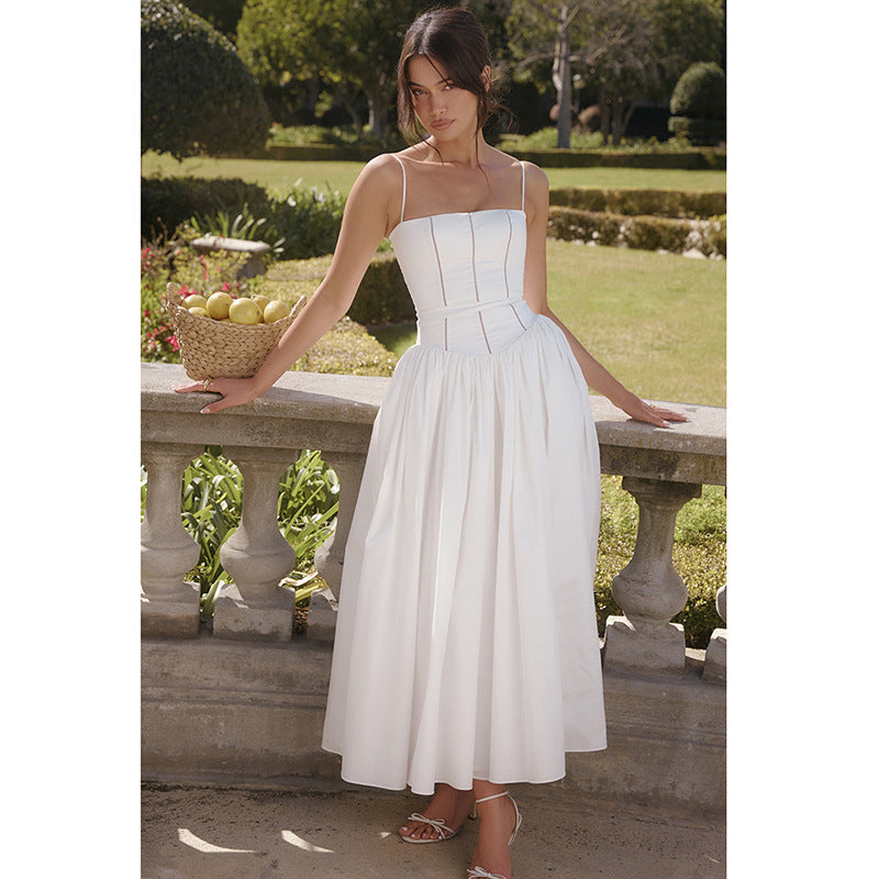 Damen Elegantes Maxikleid mit schmalem Schnitt und in der Taille gerafftem Design EB
