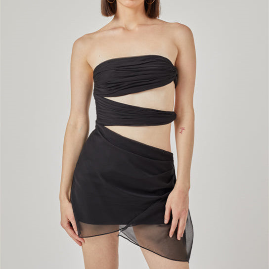 Damen trägerloses Wickelkleid mit Schnittdetails R&B
