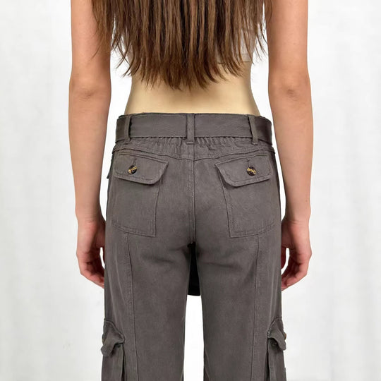Damen modische weite Cargo-Hosen mit Gürtel und Taschen R&B