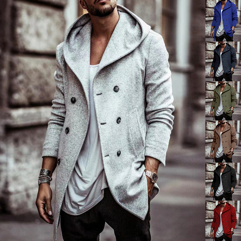 Herren eleganter Mantel mit Kapuze R&B