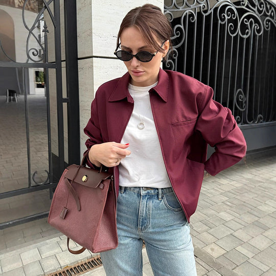 Damen modische Oversized-Jacke mit praktischem Reißverschluss R&B