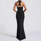 Damen Elegantes Maxikleid mit tiefem V-Ausschnitt und Raffungen R&B