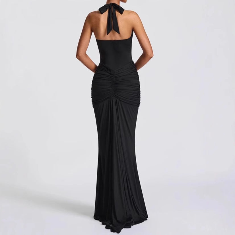 Damen Elegantes Maxikleid mit tiefem V-Ausschnitt und Raffungen R&B