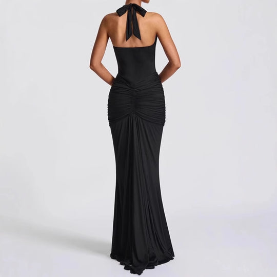 Damen Elegantes Maxikleid mit tiefem V-Ausschnitt und Raffungen R&B