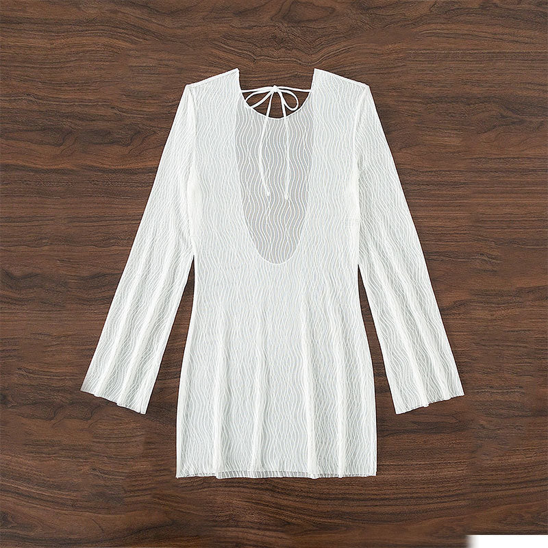 Damen Strandkleid mit langen Ärmeln und modischem Wickeldetail R&B