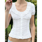 Damen Rüschenshirt mit floralem Design und voluminösen Ärmeln R&B