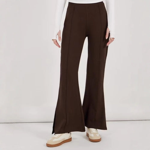 Damen weite Flared-Hose aus strukturiertem Material mit seitlichen Schlitzen R&B