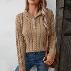 Damen Strickpulli mit Kapuze und Zopfmuster