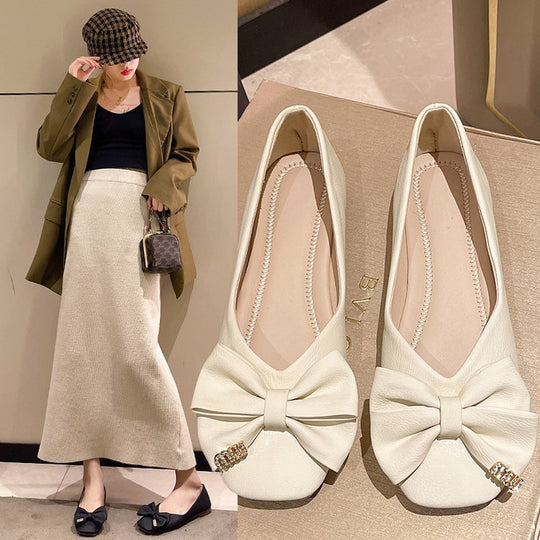 Damen elegante Ballerinas mit Schleifenakzent und funkelndem Detail R&B
