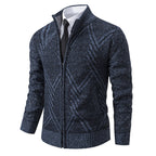 Herren elegante Strickjacke mit strukturiertem Zopfmuster und hochschließendem Kragen R&B