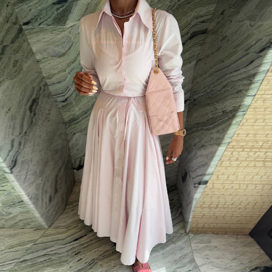 Damen Elegantes Hemdkleid mit fließendem Rock R&B