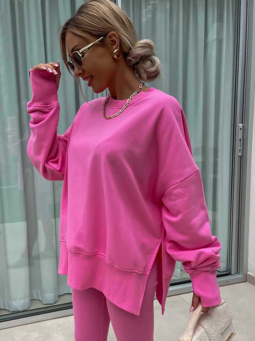 Damen Sportlicher Freizeitanzug mit oversized Sweatshirt und enganliegenden Leggings R&B