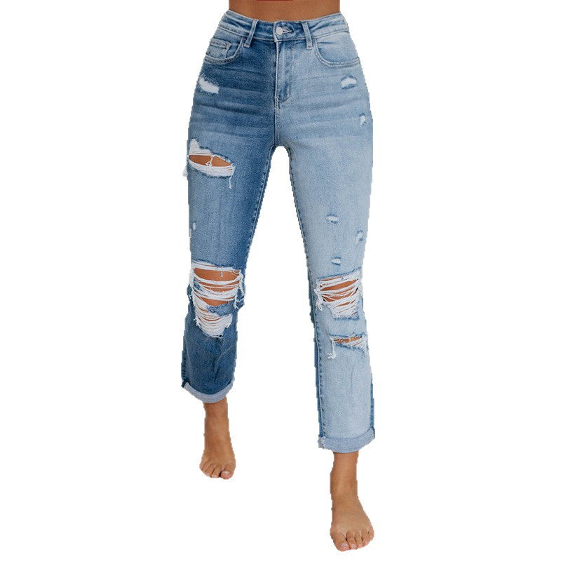 Damen High-Waist Destroyed Jeans R&B