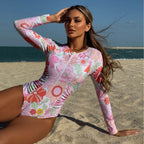 Damen Einteiliger Badeanzug mit floralem Druck und sportlichem Reißverschluss R&B