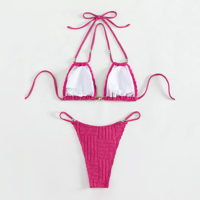 Damen Triangel-Bikini mit strukturiertem Obermaterial und goldenen Akzenten