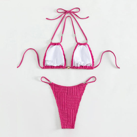 Damen Triangel-Bikini mit strukturiertem Obermaterial und goldenen Akzenten R&B