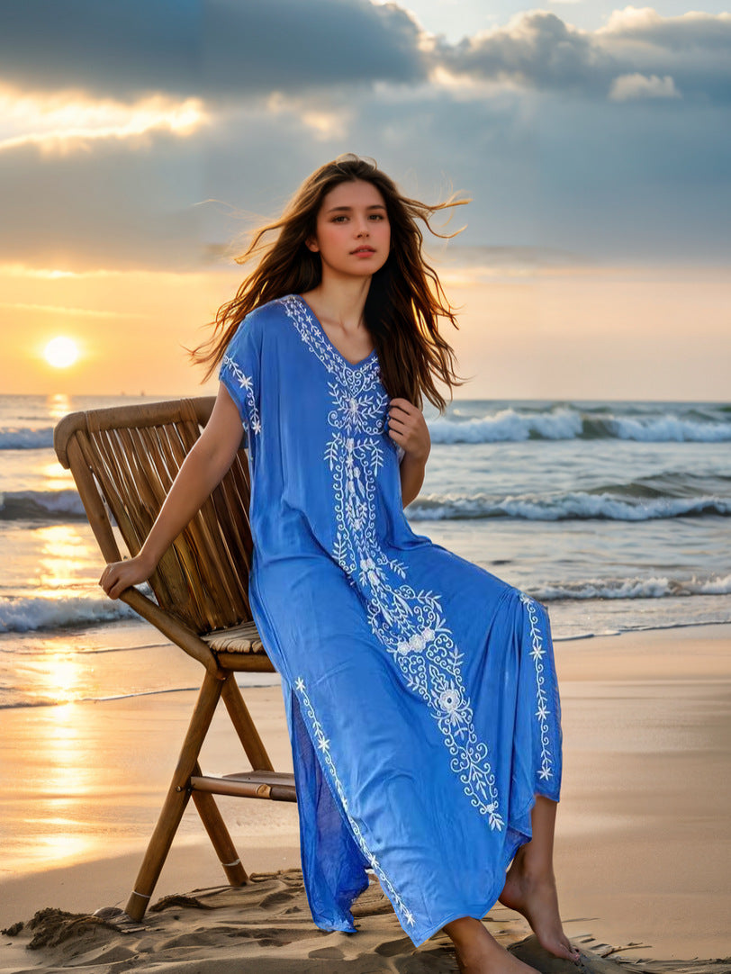 Damen eleganter Strandüberwurf mit filigranem Stickereidesign R&B