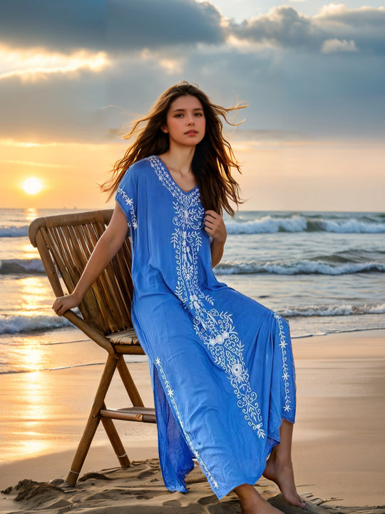 Damen eleganter Strandüberwurf mit filigranem Stickereidesign R&B
