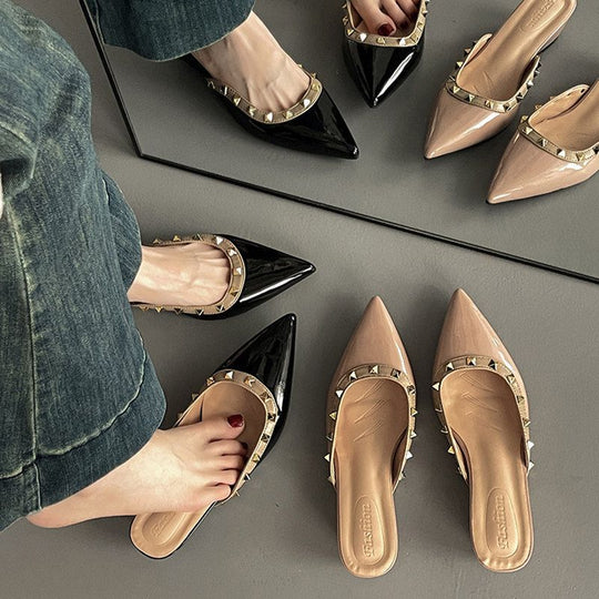 Damen elegante Mules mit spitzem Design und luxuriöser Schmuckverzierung R&B