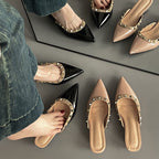 Damen elegante Mules mit spitzem Design und luxuriöser Schmuckverzierung R&B