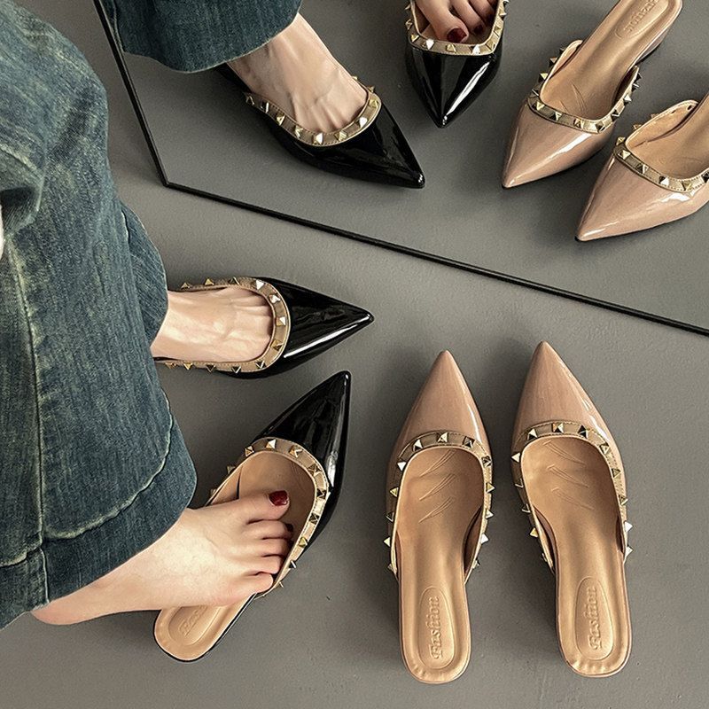 Damen elegante Mules mit spitzem Design und luxuriöser Schmuckverzierung R&B