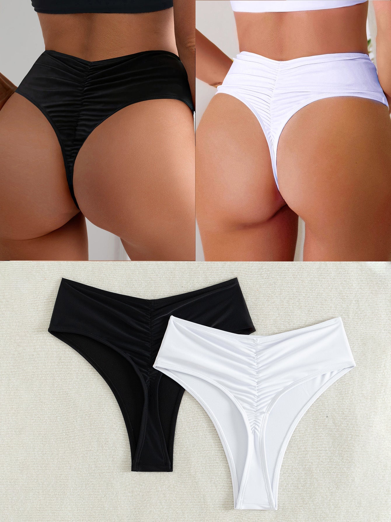 Damen Hochtaillierte Bikini-Hose mit elegantem Rüschendesign R&B