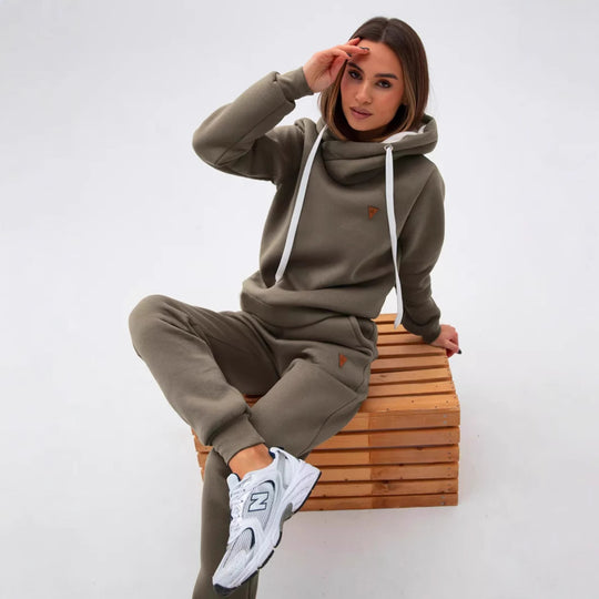 Damen Sportliches Hoodie-Set mit hohem Kragen R&B