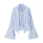 Damen Rüschenbluse mit weiten Ärmeln und elegantem Stehkragen R&B
