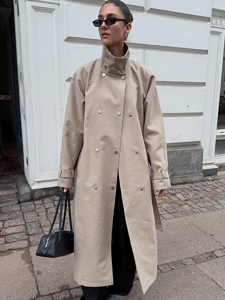 Damen elegante Trenchcoatjacke mit hohem Kragen R&B