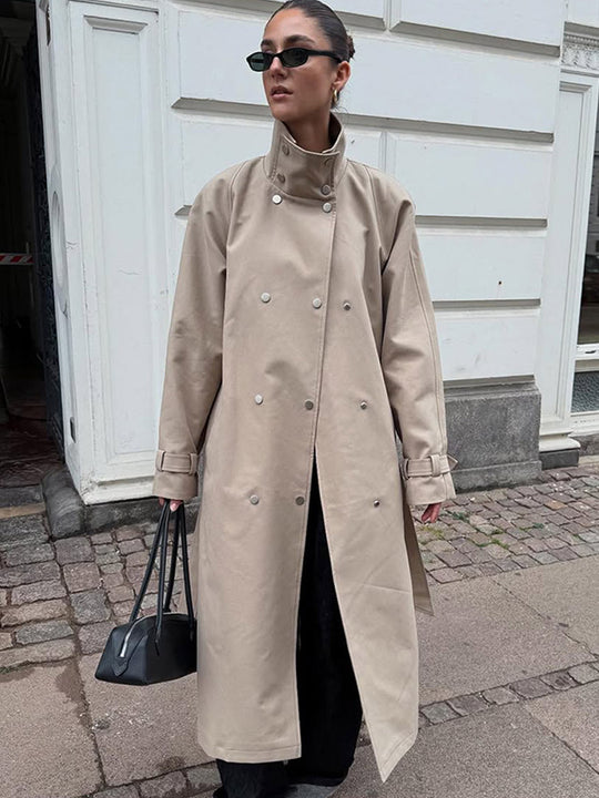 Damen elegante Trenchcoatjacke mit hohem Kragen R&B