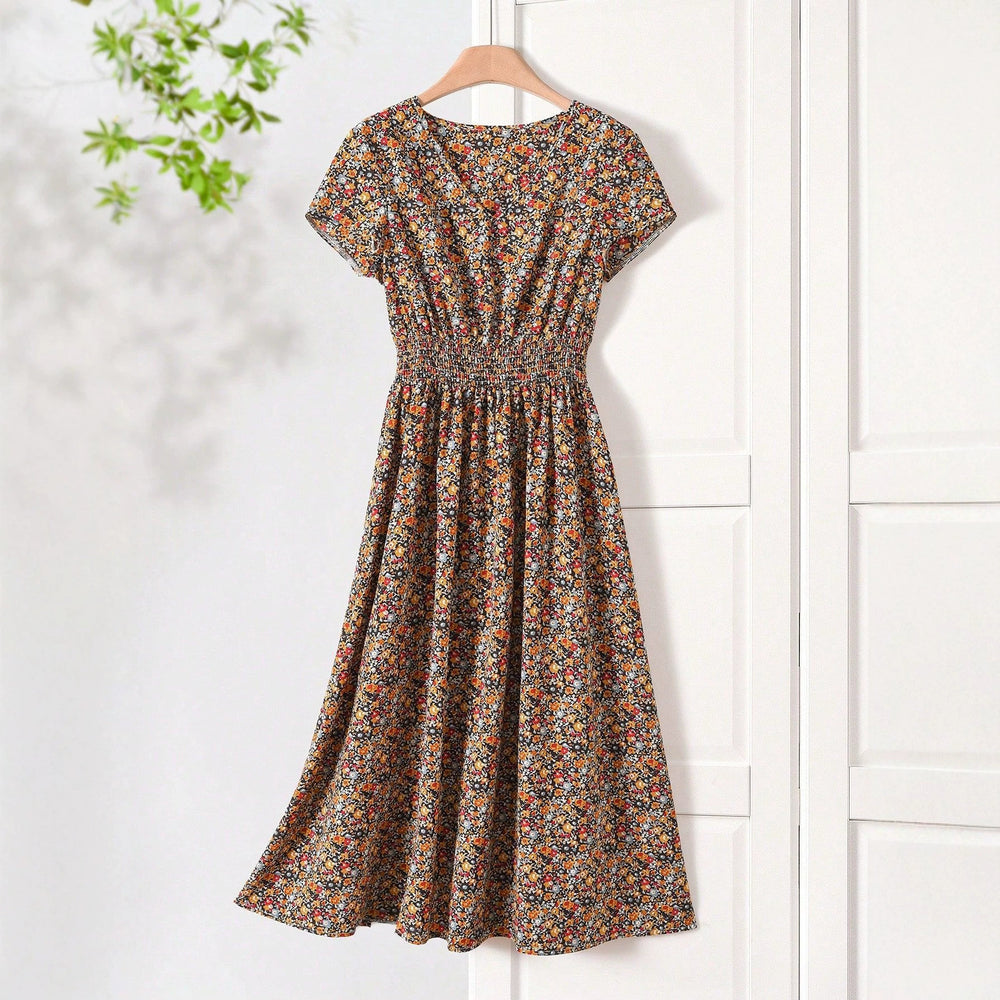 Damen Sommerliches Midikleid mit elastischem Bund und floralen Mustern R&B