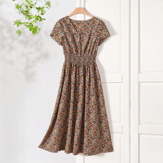 Damen Sommerliches Midikleid mit elastischem Bund und floralen Mustern R&B
