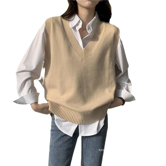 Damen Ärmellose Strickweste mit V-Ausschnitt und Rippdetails R&B