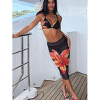 Damen Bikini mit floralem Muster und eleganter Midikette R&B