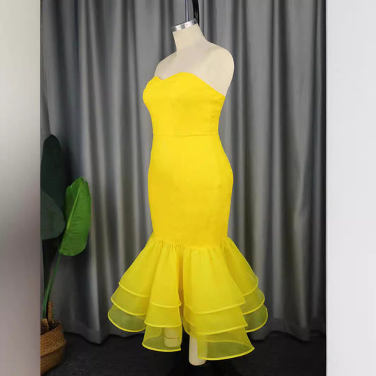 Damen Elegantes Mermaid-Kleid mit Rüschenabsatz R&B
