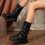 Damen Modische Schnürstiefeletten mit verstellbaren Riemen und robuster Sohle R&B