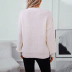 Damen Strickpullover mit modernen Farbblocklinien und Zopfmuster R&B