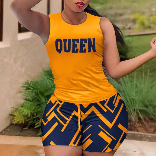Damen Sportliches Set mit ärmellosem Oberteil und farbenfrohen Shorts R&B
