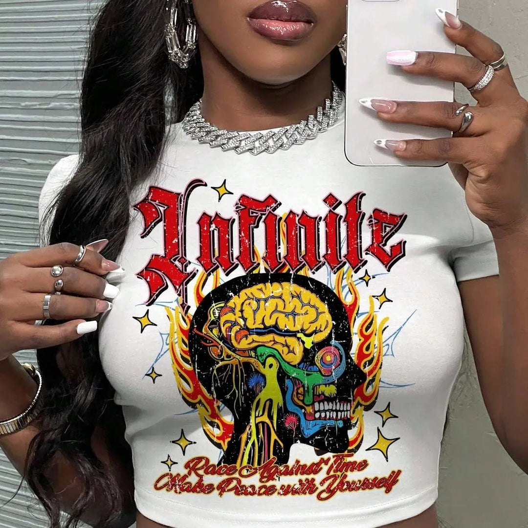 Damen Crop-Top mit künstlerischem Statement-Druck R&B