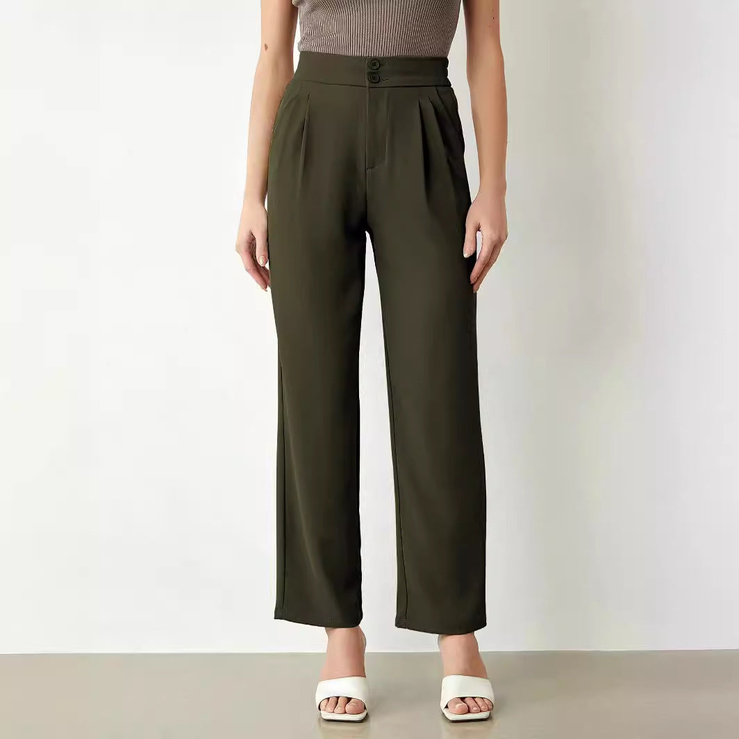 Damen elegante weite Stoffhose mit Bundfalten und hohem Taillenbündchen R&B