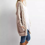 Damen lässige Strickjacke mit großen Taschen und offenem Design
