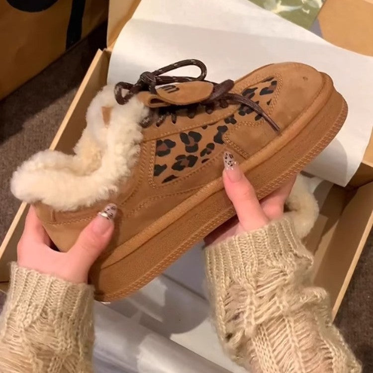 Damen Komfortable Sneaker mit kuscheligem Innenfutter und modischem Leopardenmuster R&B