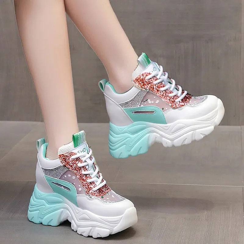 Damen sportliche Sneakers mit hochflexibler Sohle und modischen Glitzerdetails R&B