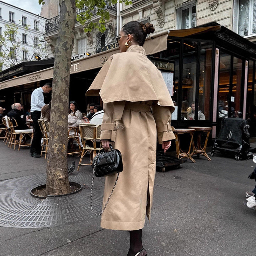 Damen eleganter Trenchcoat mit asymmetrischem Umhang R&B
