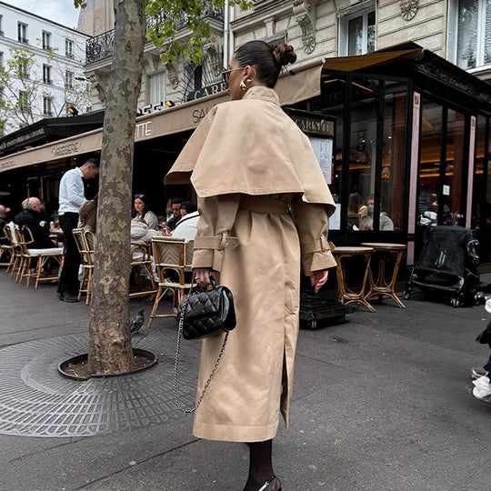 Damen eleganter Trenchcoat mit asymmetrischem Umhang R&B