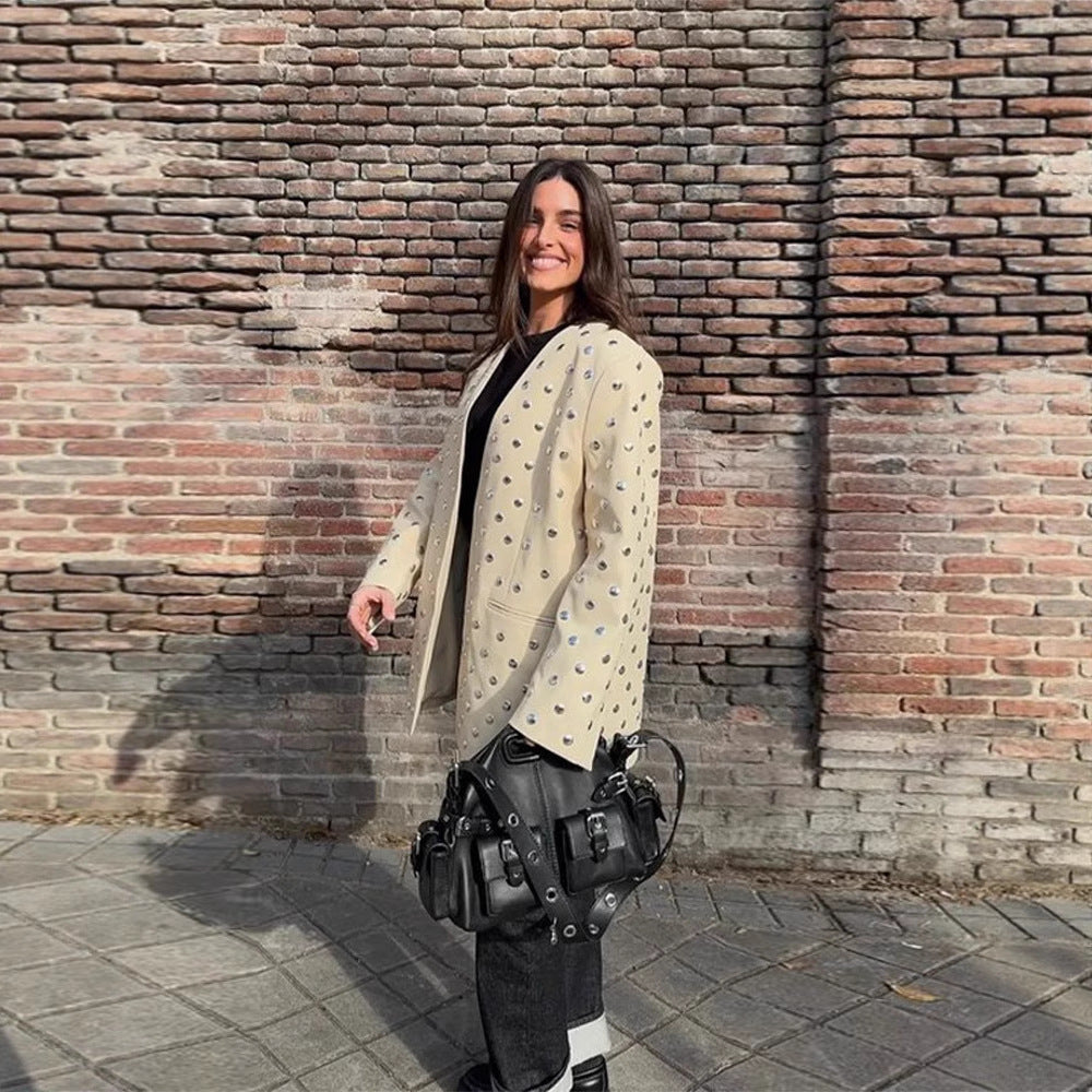 Damen Elegante Blazerjacke mit glamourösen Steinapplikationen R&B
