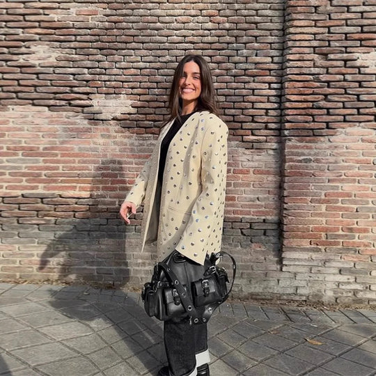 Damen Elegante Blazerjacke mit glamourösen Steinapplikationen R&B