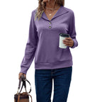 Damen Langarm-Pullover mit klassischem Kragen und modischen Knopfdetails R&B